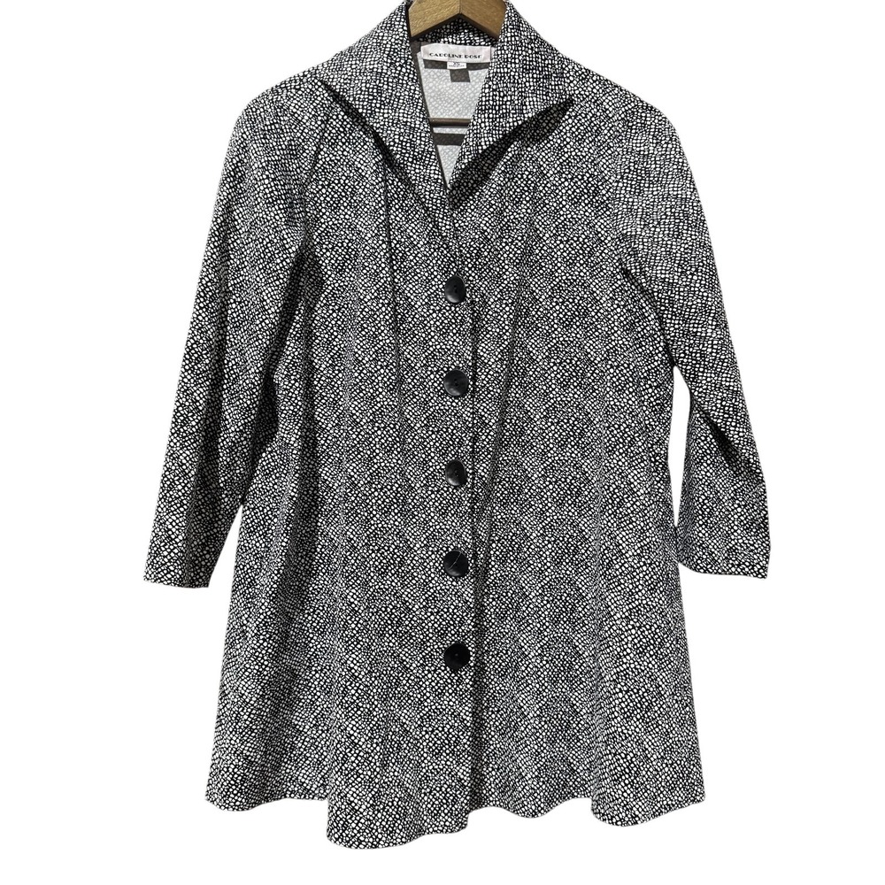 Caroline Rose Jacket Womens XS Black White Textured Dotted Button Front Made USA